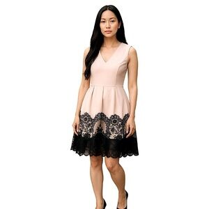 Mustard Seed Pink Lace Midi Dress Pleated Sz M A-Line V-Neck Sleeveless Feminine